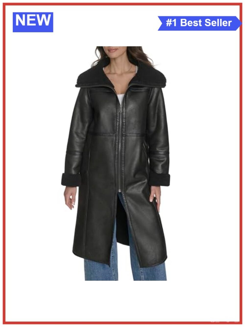 Faux Shearling Long Coat Sherpa Lined Zip Overcoat